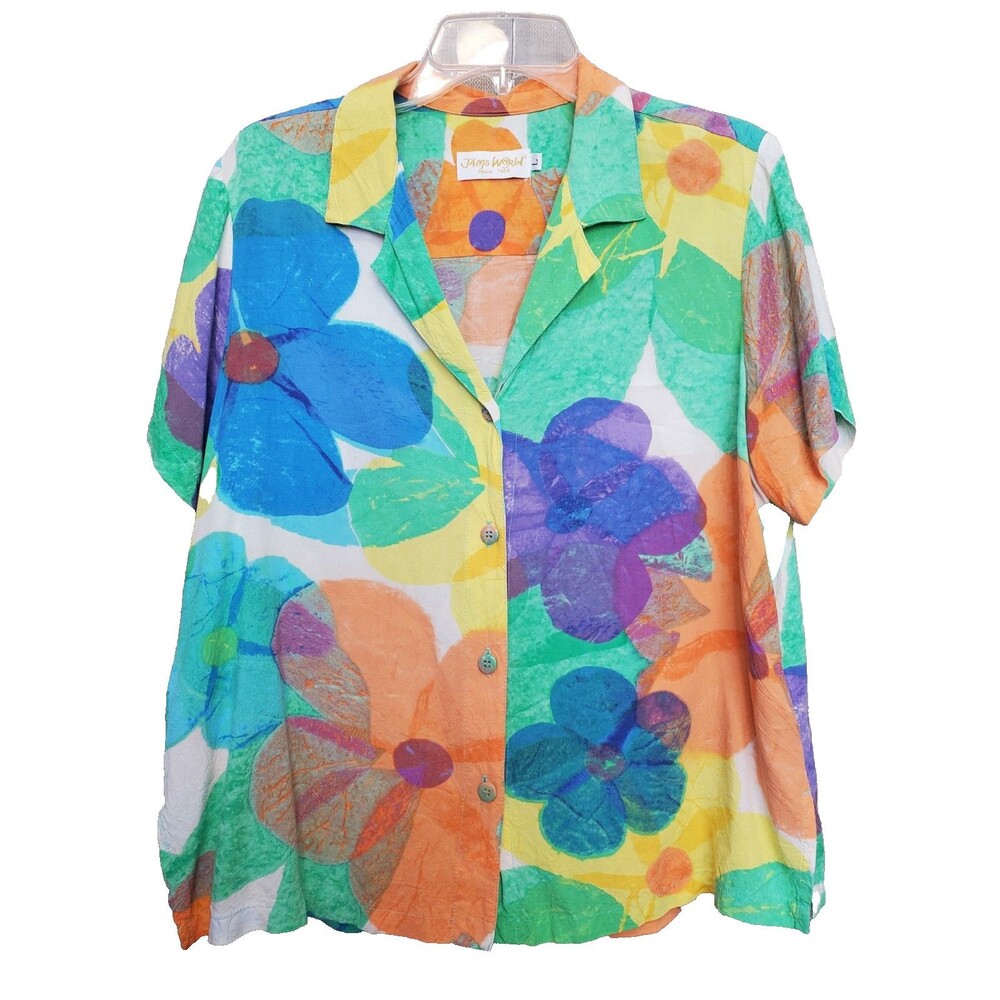 Jams World Crepe Flower Pattern Short Sleeve Rayon Button-Up Shirt Women's LGE